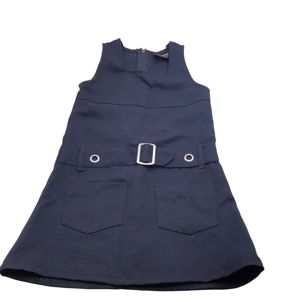 Beverly Hills Polo Club Girls Navy Uniform Dress W/ Belted Waist & Pockets‎ Sz 4